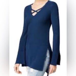 Free People Blue Long Sleeve Criss-Cross Tunic Size Small